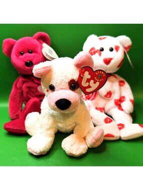 Ty Beanie Baby Valentine's Day Plush Bear Lot Cupid Valentina Smooch Valentine